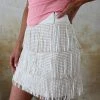 Nylon Apparel Stella White And Gold Metallic Fringe Skirt