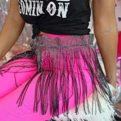 Beston Black Rhinestone Fringe Belt