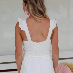 Blue Buttercup Apparel Lauryn Off White Ruffle Top Jumpsuit