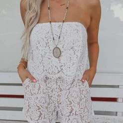 EEISOME Opal Off White Lace Strapless Romper Apparel