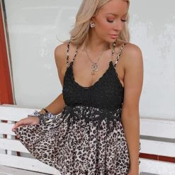 Blue Buttercup Kennedy Leopard And Lace Spaghetti Strap Tank Apparel