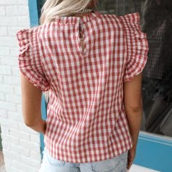 Jodiful Kayleigh Mauve Gingham Ruffle Tank