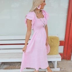 Bibi Kiana Blush Ruffle Sleeve Maxi Dress Apparel