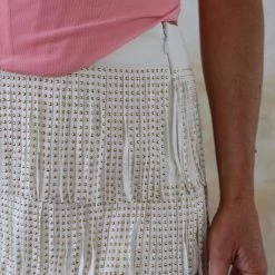 Nylon Apparel Stella White And Gold Metallic Fringe Skirt