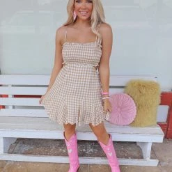Baevely Tillie Taupe Gingham Dress Apparel