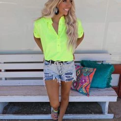Bibi Nadia Neon Yellow Short Sleeve Top
