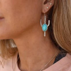 ISAC Turquoise Stone Cactus Earrings Western Vibes