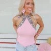 Bibi Melanie Blush And Leopard Halter Top Apparel