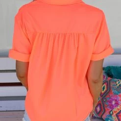 BiBi Lilah Neon Orange Short Sleeve Top