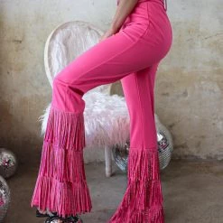 Nylon Jemma Hot Pink Rhinestone Fringe Bells Apparel