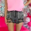 POL Apparel Black Distressed Rhinestone Fringe Shorts