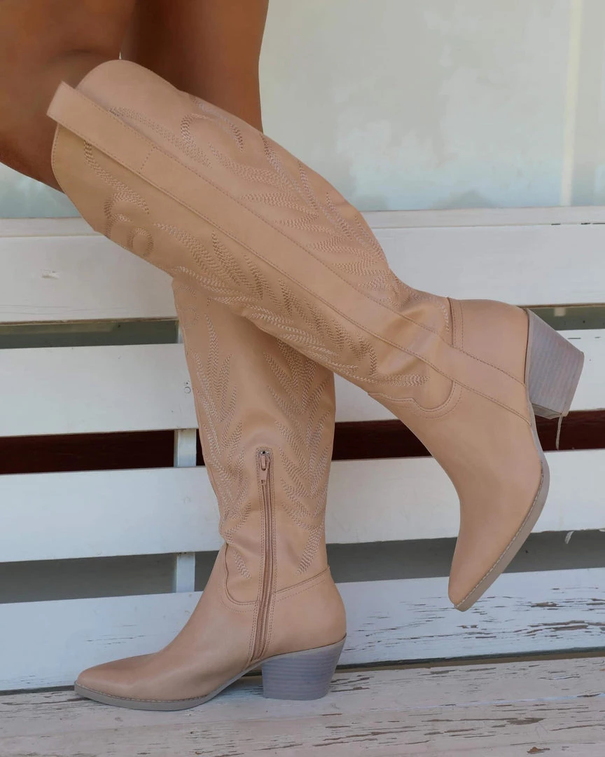 Oasis Society Samara Nude Zip Up Cowgirl Boots