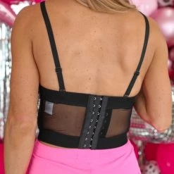 Julia Apparel Black Rhinestone Fringe Corset Top