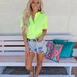 Bibi Nadia Neon Yellow Short Sleeve Top