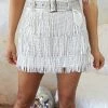 Nylon Apparel Amerie White And Silver Metallic Fringe Skirt