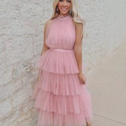 Wanna B Apparel Liv Mauve Layered Chiffon Dress