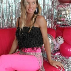 La Ros Rosalie Black Feather Crop Top TOPS