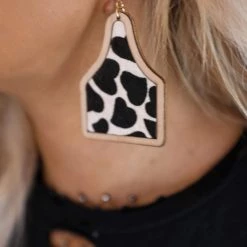 WildFlower Black And White Cow Tag Earrings