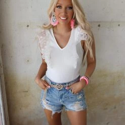 Flying Tomato Ivory Bodysuit With Ruffled Sleeves Apparel