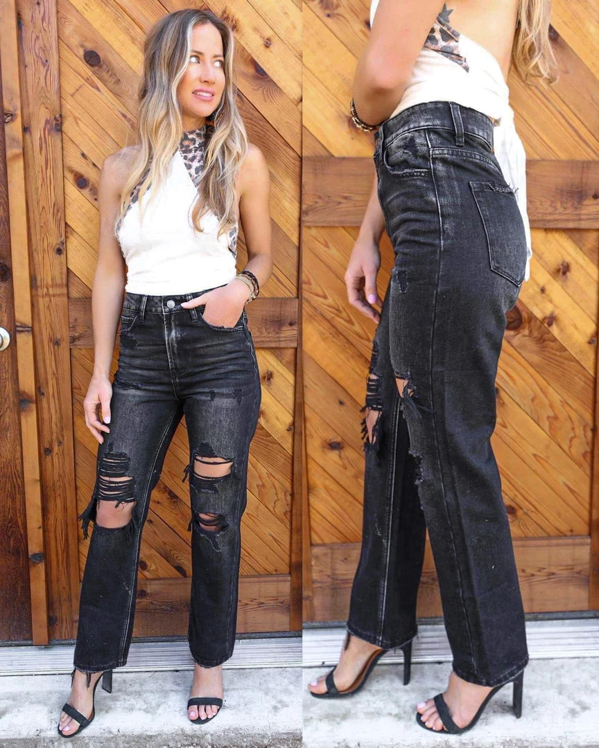 Vervet Amelia Black High Rise Straight Leg Jeans