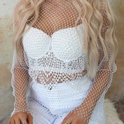 Envme Apparel White Rhinestone Coverup Top