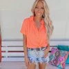 BiBi Lilah Neon Orange Short Sleeve Top
