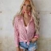POL Rose Pink Sequin Button Up Shirt Apparel