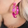 Waffle Ella Fuchsia Rhinestone Hoop Earrings