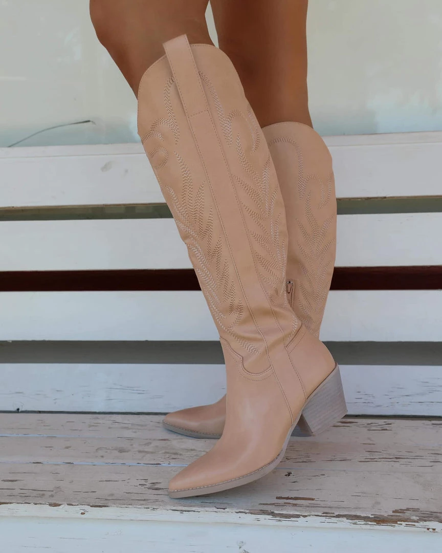 Oasis Society Samara Nude Zip Up Cowgirl Boots