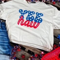 Zutter New Beige "Yee Haw" Graphic Tee Crop Top