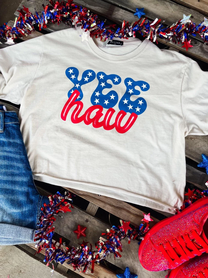 Zutter New Beige "Yee Haw" Graphic Tee Crop Top