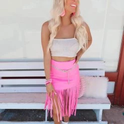 Blue B Pink Fringe Knee Length Skirt New