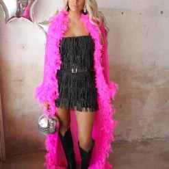 BeWicked Olivia Hot Pink Feathered Sheer Robe