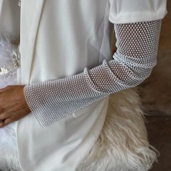 No1 White Rhinestone Sleeve Blazer