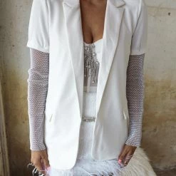 No1 White Rhinestone Sleeve Blazer