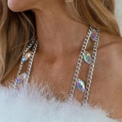 Black One Size Silver Rhinestone Halter Top