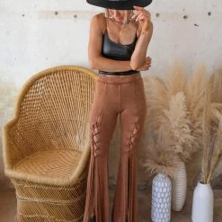 Blue Buttercup Camel Mineral Washed Lace Front Pants Apparel