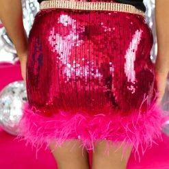 La Ros Hot Rose Sequin And Feather Trim Skirt