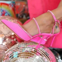 Liliana Hot Pink Rhinestone Strap Heels Kelsey's Faves