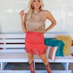 Fashion Express New Rust Suede And Concho Mini Skirt