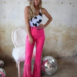 Nylon Jemma Hot Pink Rhinestone Fringe Bells Apparel