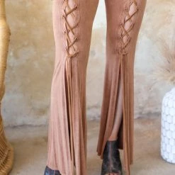 Blue Buttercup Camel Mineral Washed Lace Front Pants Apparel
