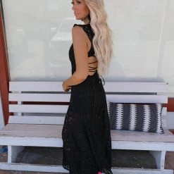 Blue Buttercup Apparel Lacie Black Lace Wide Leg Jumpsuit