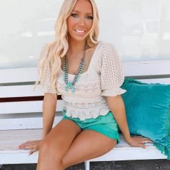 Bibi Callie Cream Square Neck Crochet Top Apparel