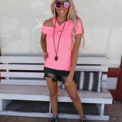 Bibi Camilla Neon Pink Front Twist Top