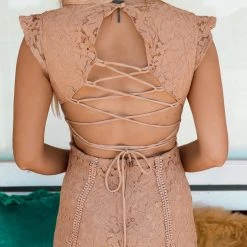 Blue Buttercup Apparel Janie Tan Lace Wide Leg Jumpsuit