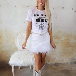 La Ros Jamie White Sequin And Feather Trim Skirt Apparel