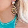 The Lace Cactus Floral Sienna Sunflower And Rhinestone Teardrop Earrings