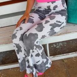 Jade By Jane Black And White Cow Print Bell Bottoms Apparel