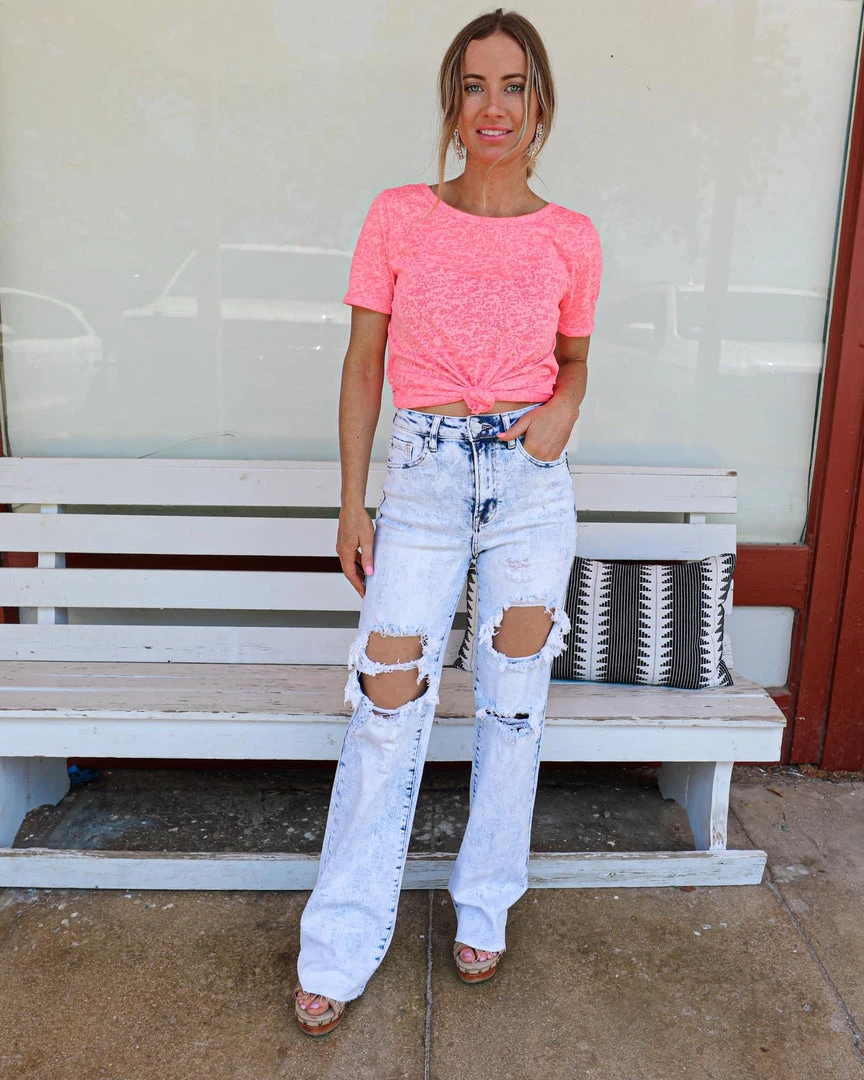 Risen Acid Light Wash High Rise Jeans